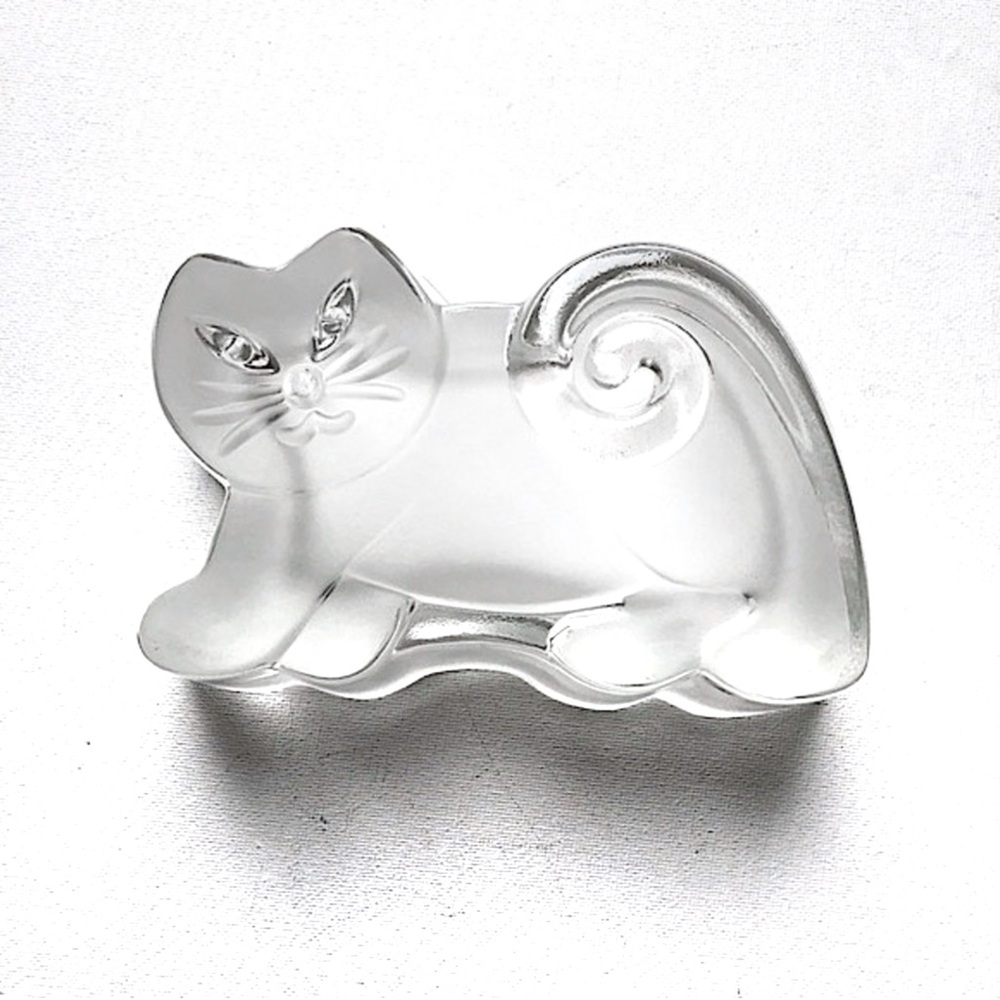 Vintage Walther Frosted & Clear Glass Cat Germany Candy Trinket Dish